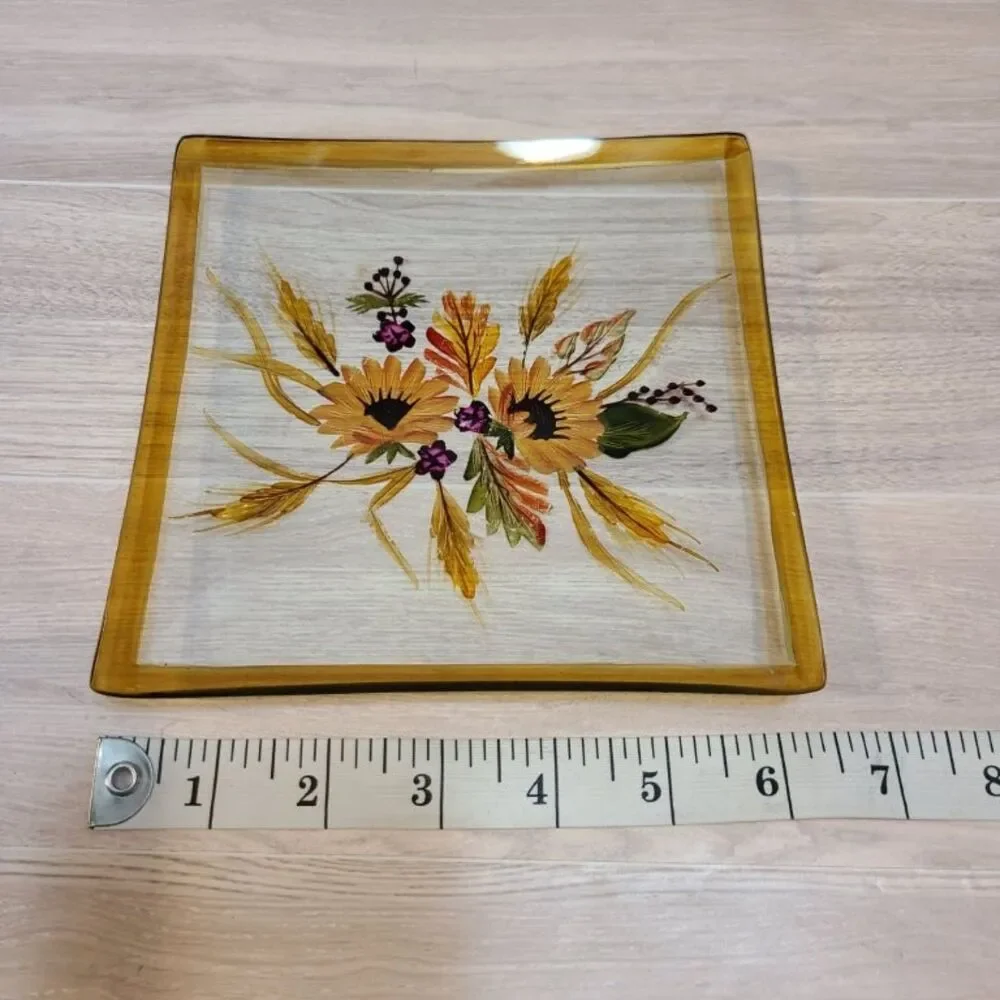 Vintage Hand Painted Sunflower Glass Plate 6